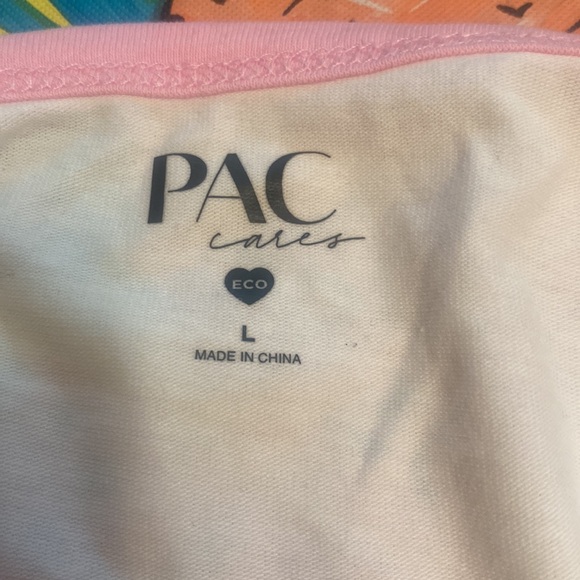 PAC cares size large crop button top white with pink trim new - Picture 4 of 5